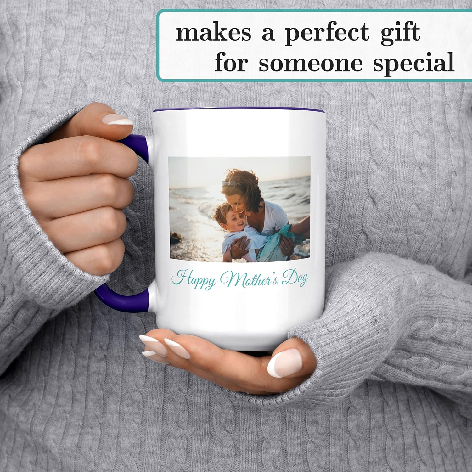 Personalized Navy Blue 15oz Ceramic Coffee Mug with Custom Photo, Text, Logo or Design, DYE, Taza para Cafe Personalizadas con Fotos, Great Gifts for Men, Women, Picture