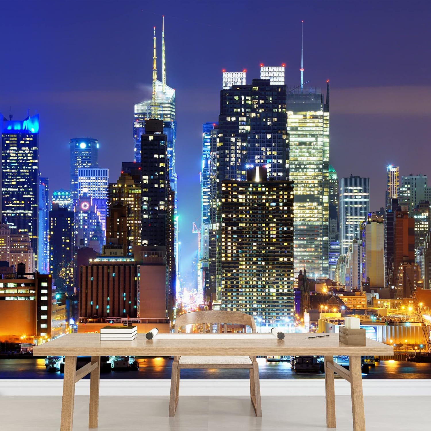 wall26 - Lower Manhattan from Across The Hudson River in New York City. - Removable Wall Mural | Self-Adhesive Large Wallpaper - 100x144 inches - - 