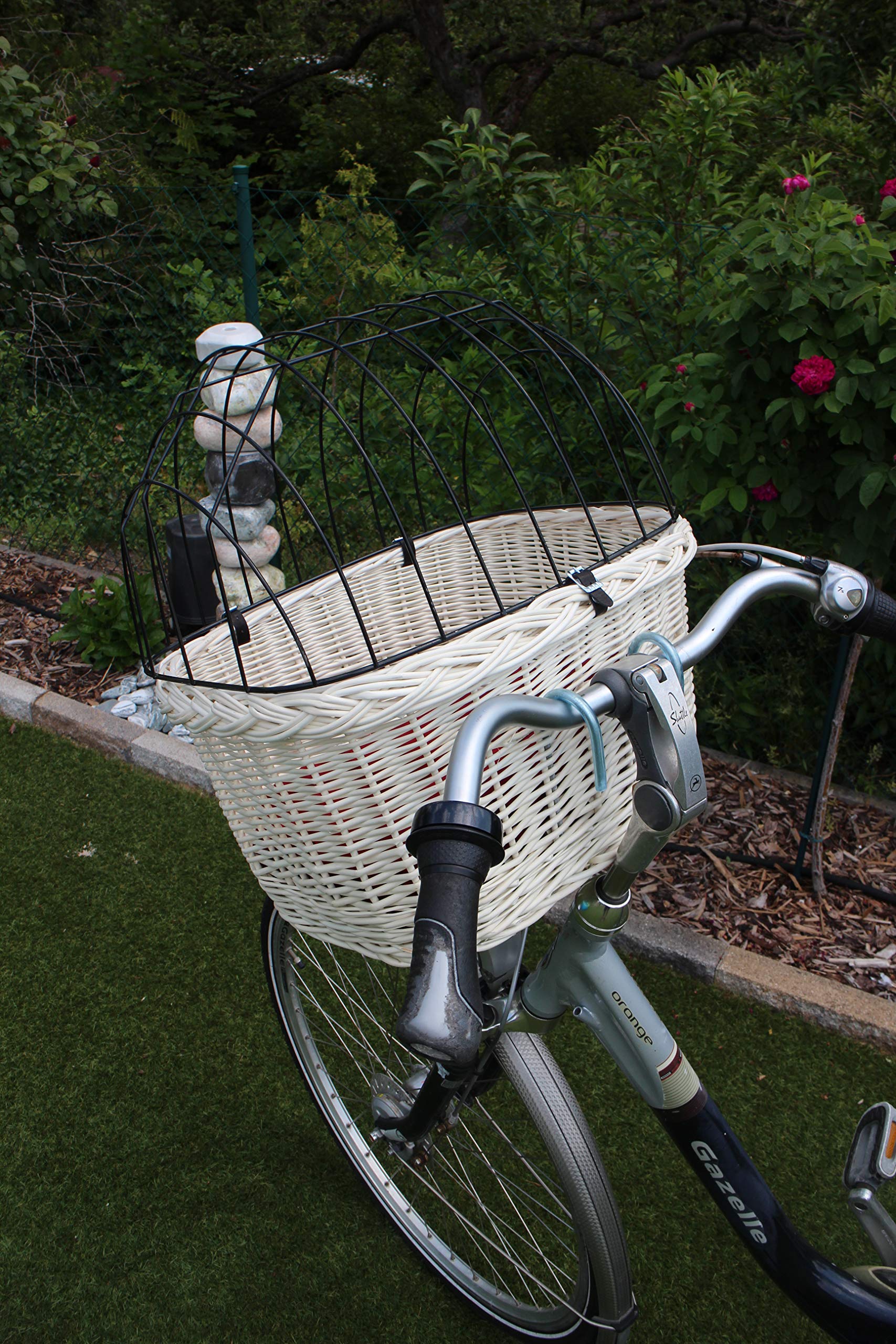 Hundefahrradkorb für Fahrradlenker aus Weide mit Metallgitter und Kissen in Weiß Weidenkorb Hundekorb (ohne Kissen)