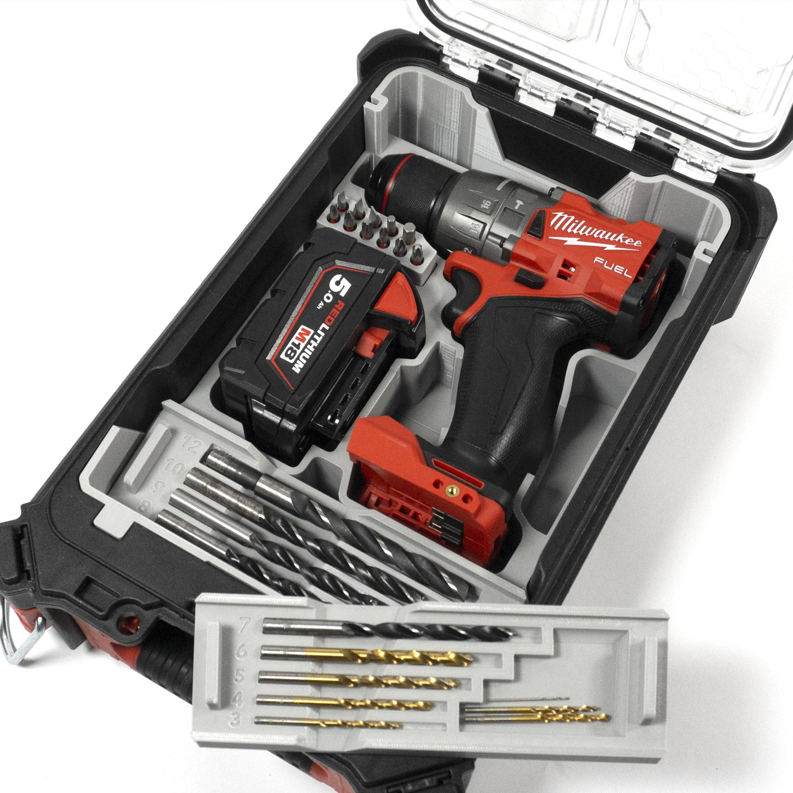 Taca na wkładkę kompatybilna z Milwaukee M18 Combi Drill FPD3, 2903-20, 2904-20 i PACKOUT Kompaktowy organizer (czarny, tacki na wiertła i płytki organizer)