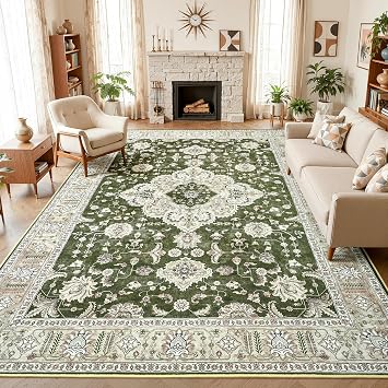 Maxsoft Large Area Rugs for Living Room Bedroom, 6x9 Green Washable Rug with Rubber Backing, Non-Slip and Stain Resistant Soft Throw Indoor Carpet for Dining Room Office Kitchen Dorm Home Decor