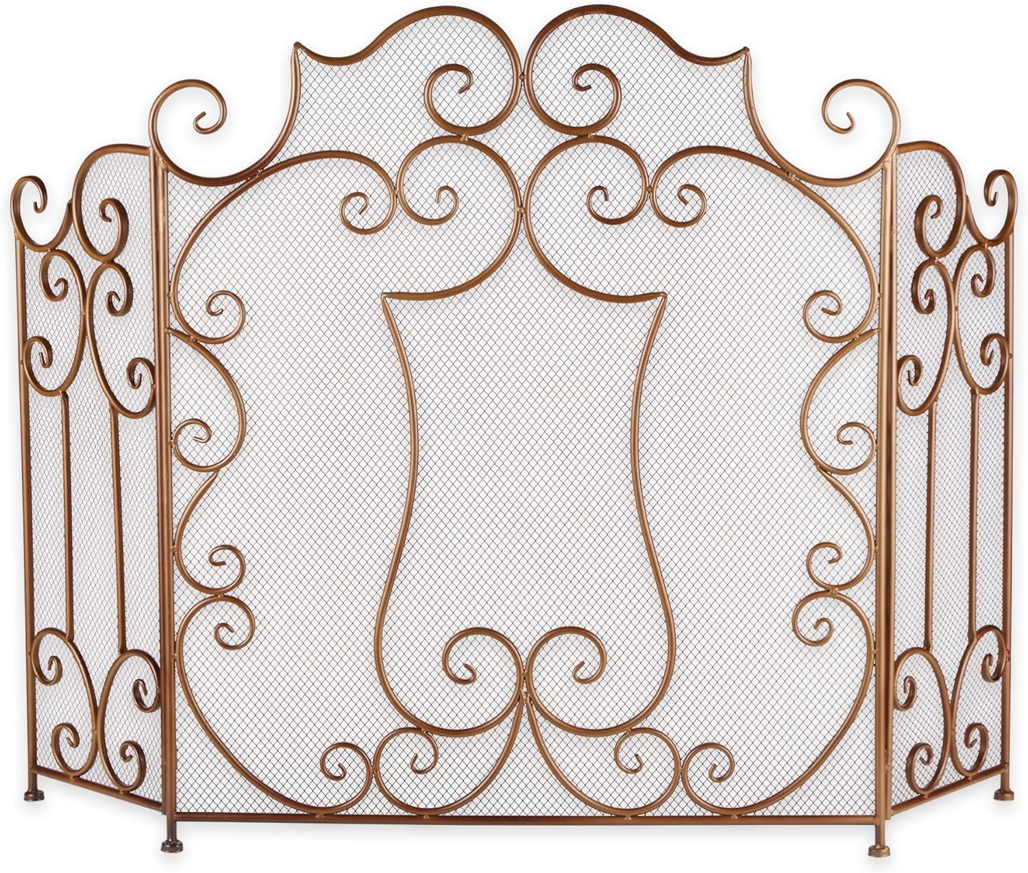 Zingz & Thingz Victorian Gothic Metal Fireplace Screen, Modern Scroll, 27x10.5x31.5