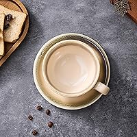 Vista 4 de Vintage Design 12 oz Ceramic Latte Art Cappuccino Barista Cup with Saucer (Brown)