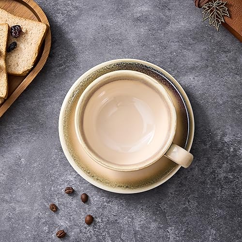 Miniatura 4 de Vintage Design 12 oz Ceramic Latte Art Cappuccino Barista Cup with Saucer (Brown)