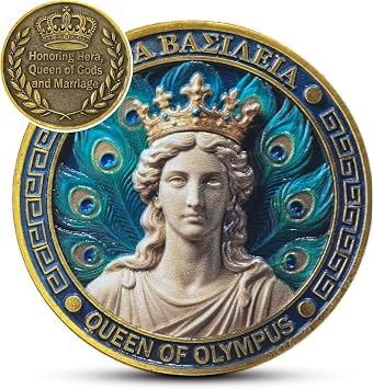 Hera Challenge Coin, Greek Mythology Queen of Olympus Token Goddess Medallion for Women, Ancient Hera Zinc Alloy Coin with Protective Case