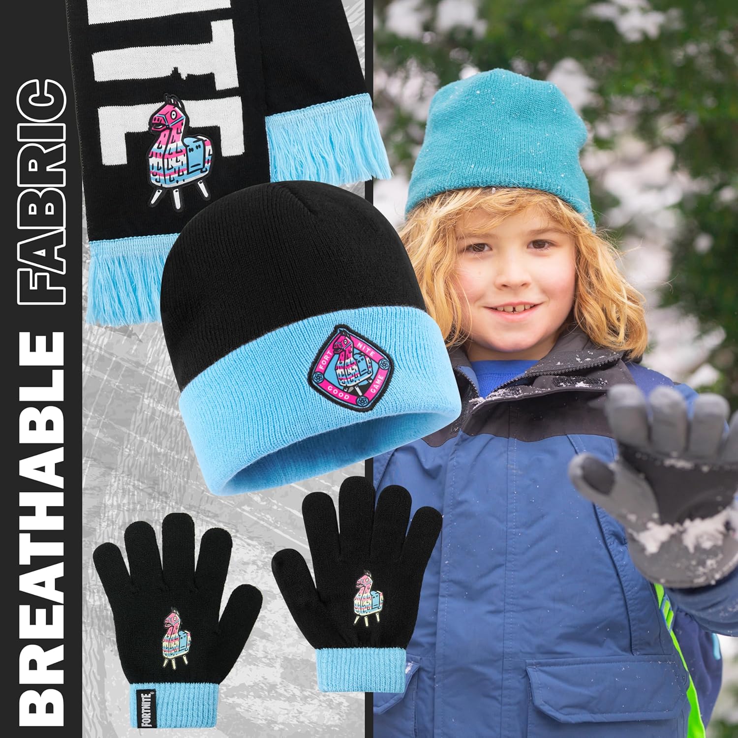 Fortnite Winter Set for Boys with 3-piece Beanie Hat, Gloves, Scarf, Soft Knit Winter Accessories, Gamer Gifts for Boys - Image 5