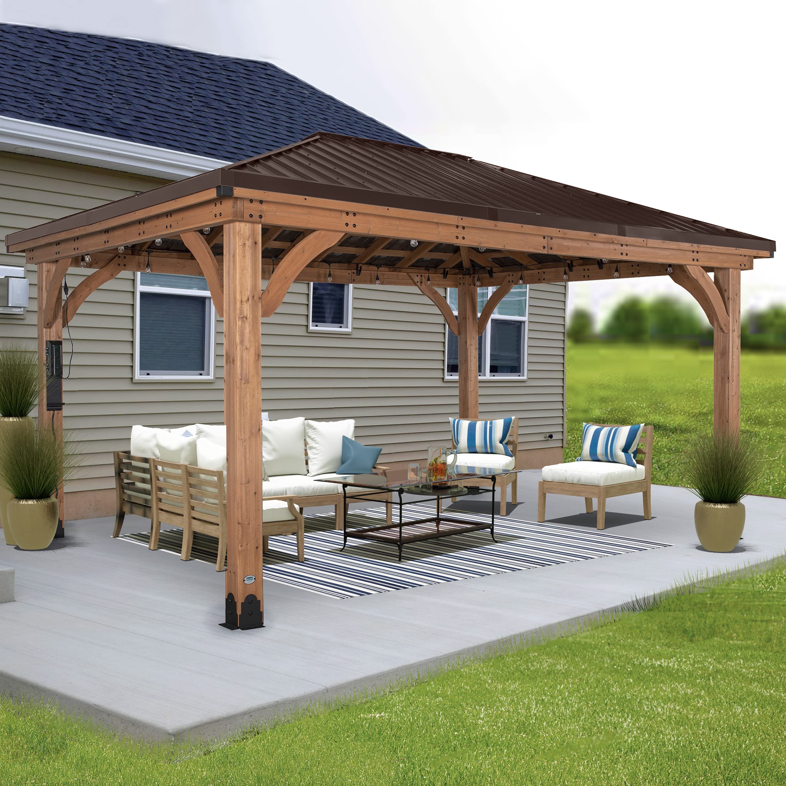 Backyard Discovery 14ft X 12ft Barrington Brown Wood Rectangle Gazebo