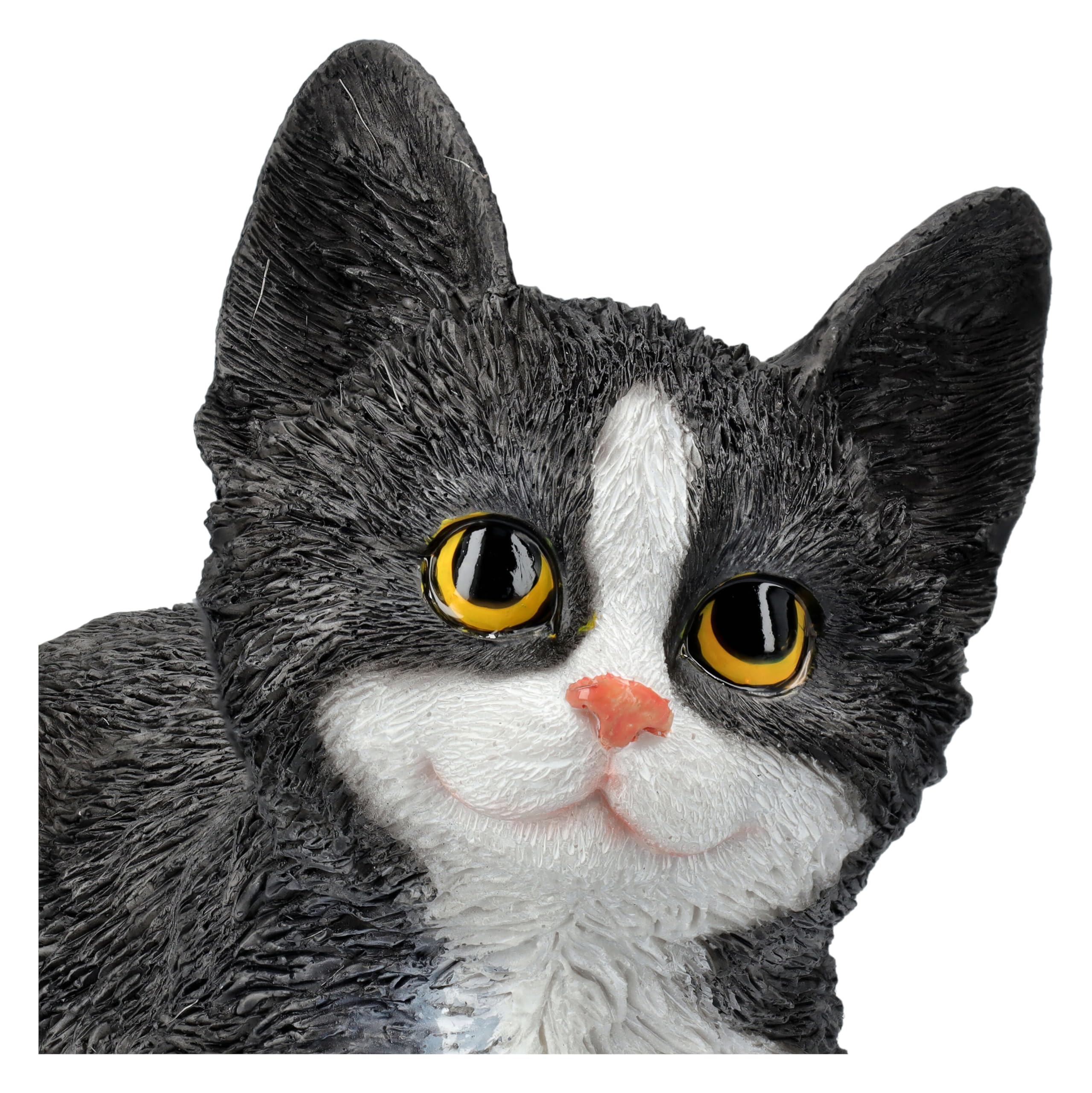 Figuren Shop GmbH Statuetta di gatto che gioca gattino – Figura decorativa gatto bianco e nero, 14 cm