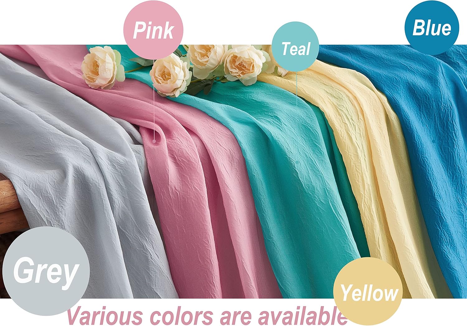 1 Piece Ombre Chiffon Sheer Window Scarf Valance Curtain 18ft for Living Room Bedroom Decor, 216 Inch Long Crinkle Soft Window Sheer Voile Valance for Holiday, Wedding Party Decor, Yellow, 52"W