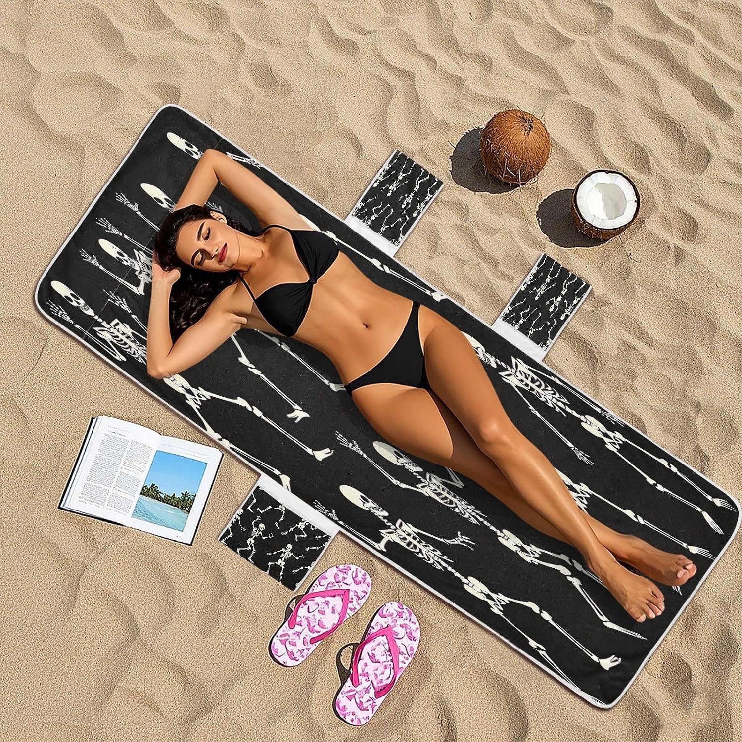 FRMG Funny Skeleton Dancing Pattern Patio Chaise Lounge Covers Beach Chair Cover Beach Chair towel lounge chair towel cover A0900048a