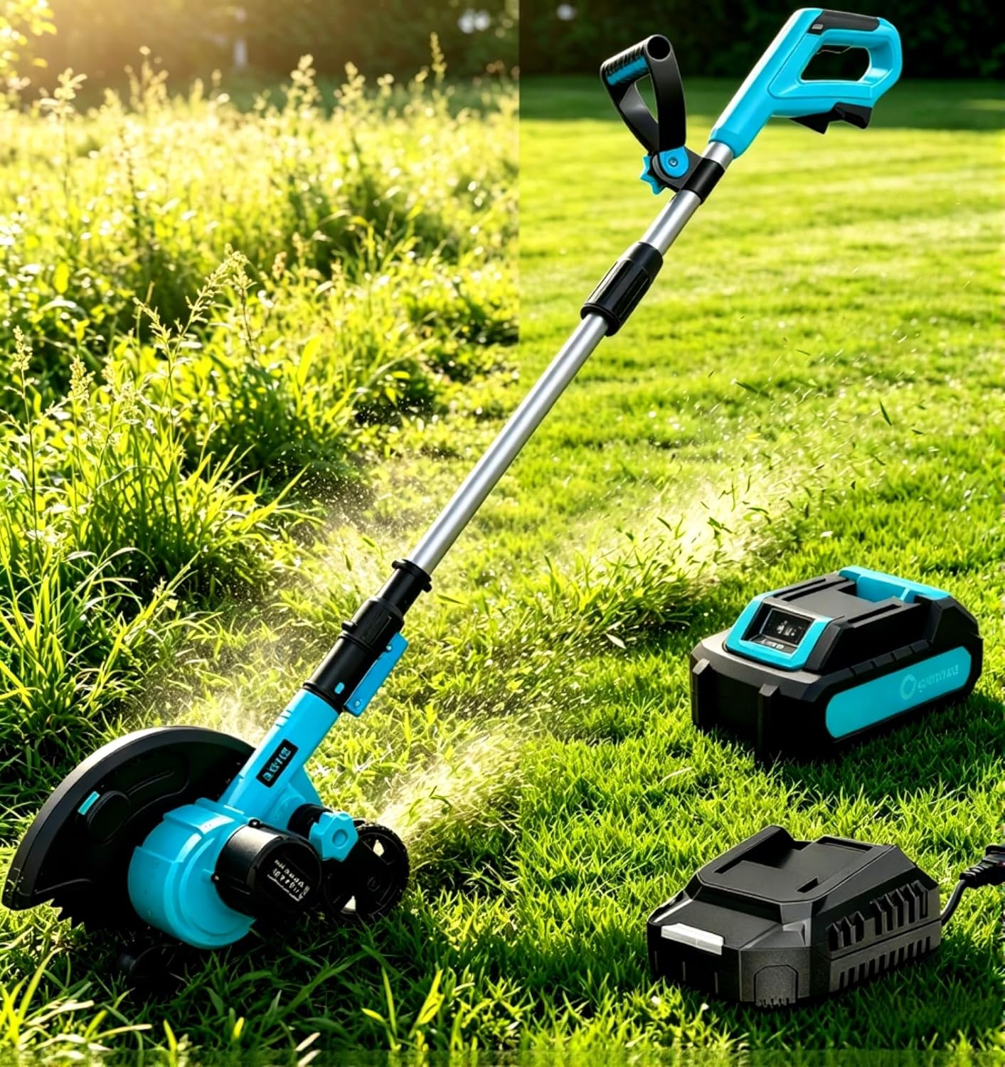 20V Brushless Cordless Lawn Edger with 4.0Ah Battery, Up to 60 Min Runtime, 9-Inch Steel Blade, 3 Depth Settings, Dual Wheel, Lightweight Electric Edger for Sidewalk, Driveway & Lawn