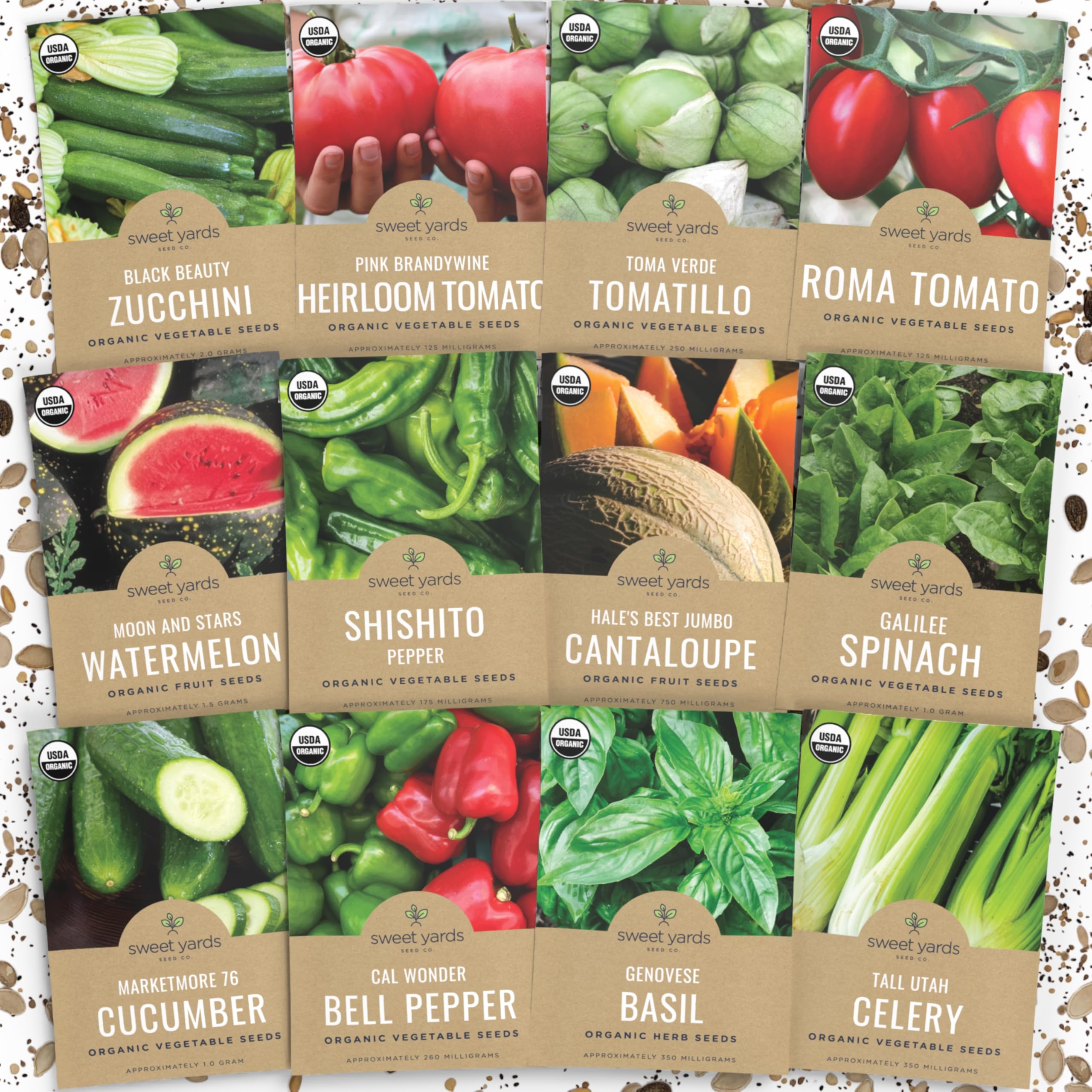 Organic Summer Seeds Variety Pack - 12 Individual Packs - 2026 Season - Basil, Tomatoes, Cucumber, Watermelon and More! for Indoor & Outdoor Planting (Non-GMO, Certified Organic)