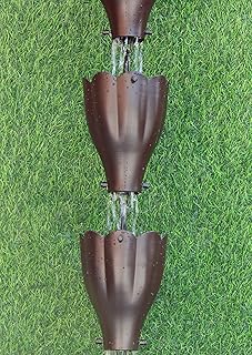 KAM Home Brown Plated XL Aluminium Artwear Scallops Cups Rain Chain (Brown) with Brass Bolt Gutter Adapter for Rain Chain Installa, Standard 8.5 Foot