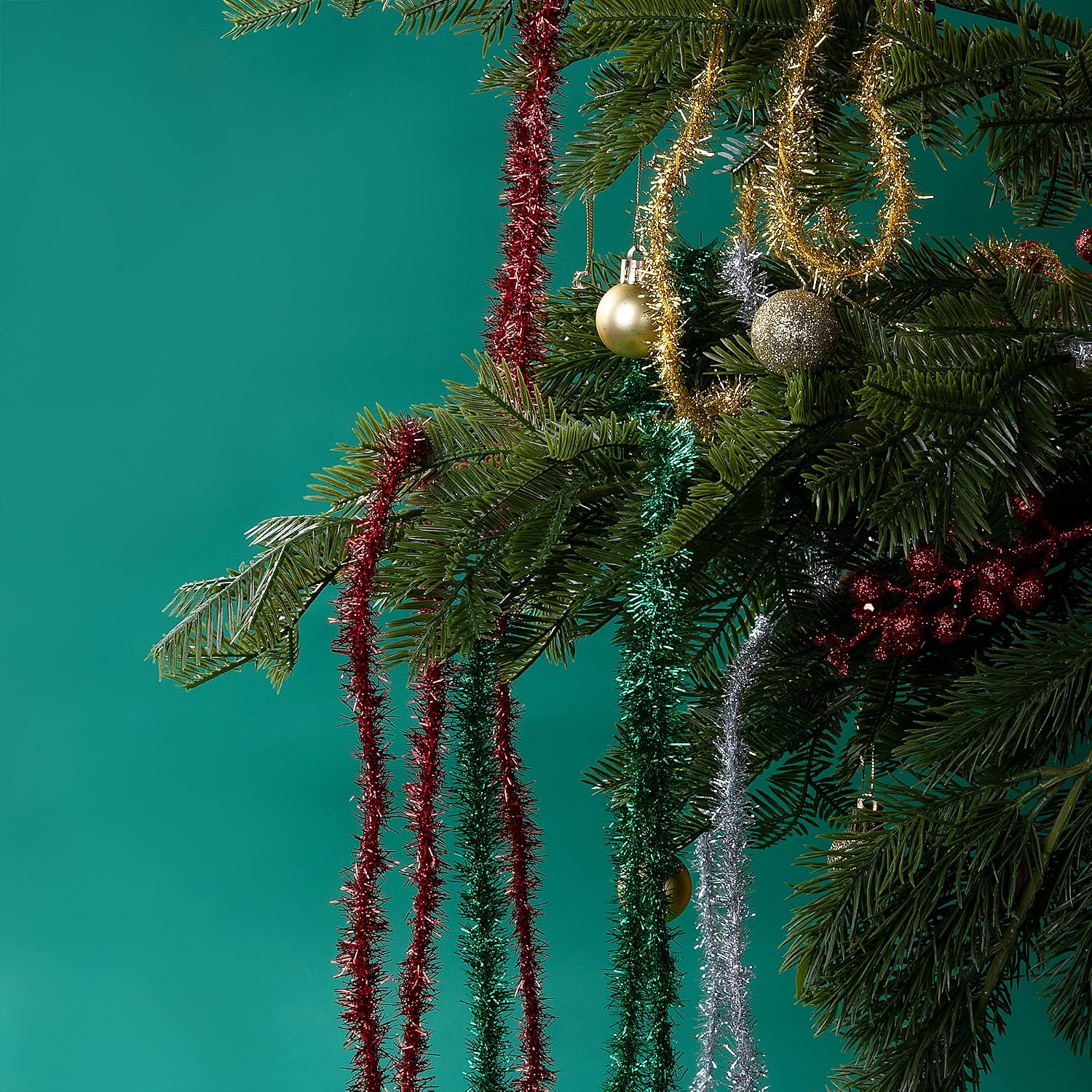4 Color 22 Yard Glitter Christmas Tinsel Garland, Xmas Tinsel Wire Ribbon