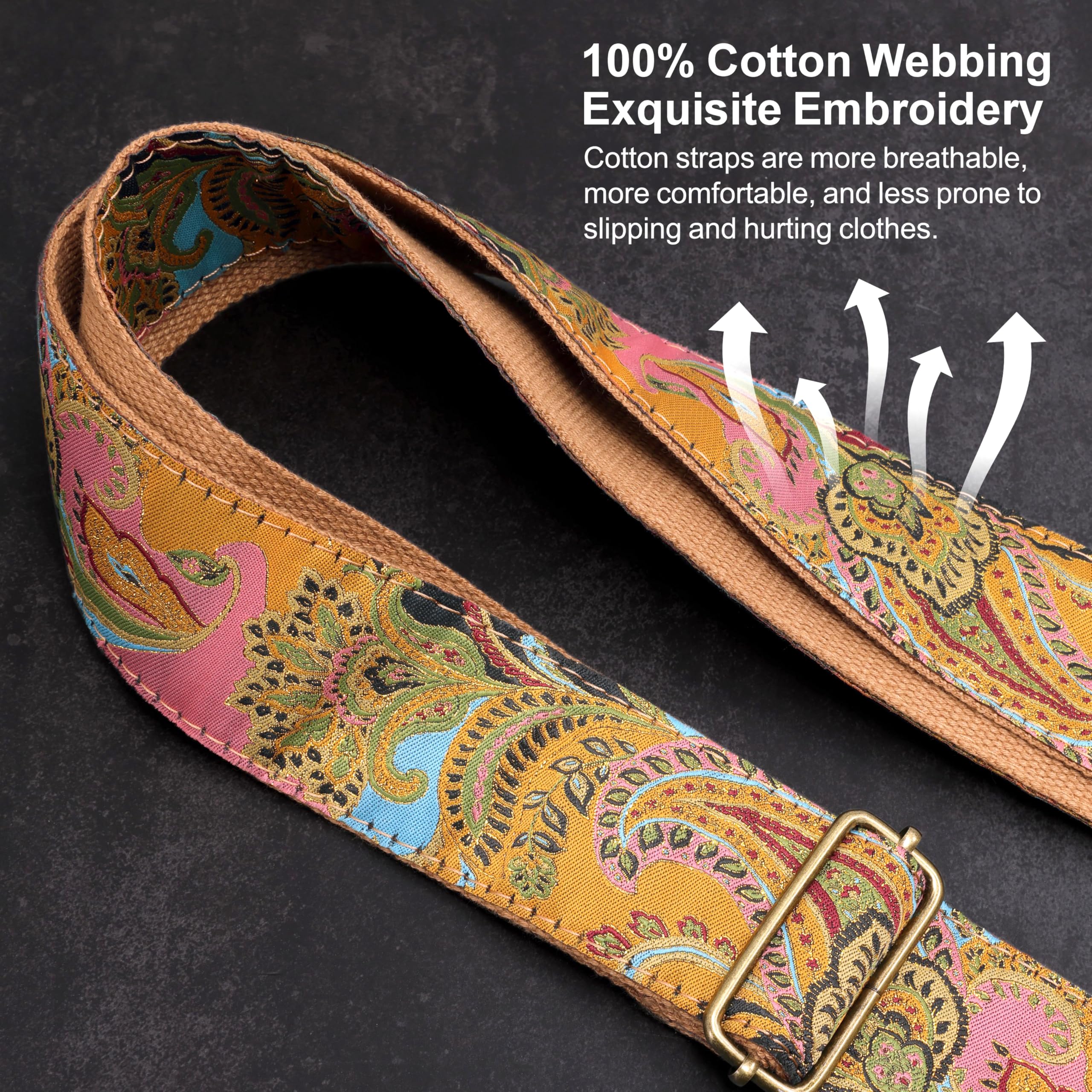 Nefelibata Guitar Strap,Crazy Horse Leather Jacquard Embroidery Cotton Guitar Straps for Bass Electric & Acoustic - Image 4