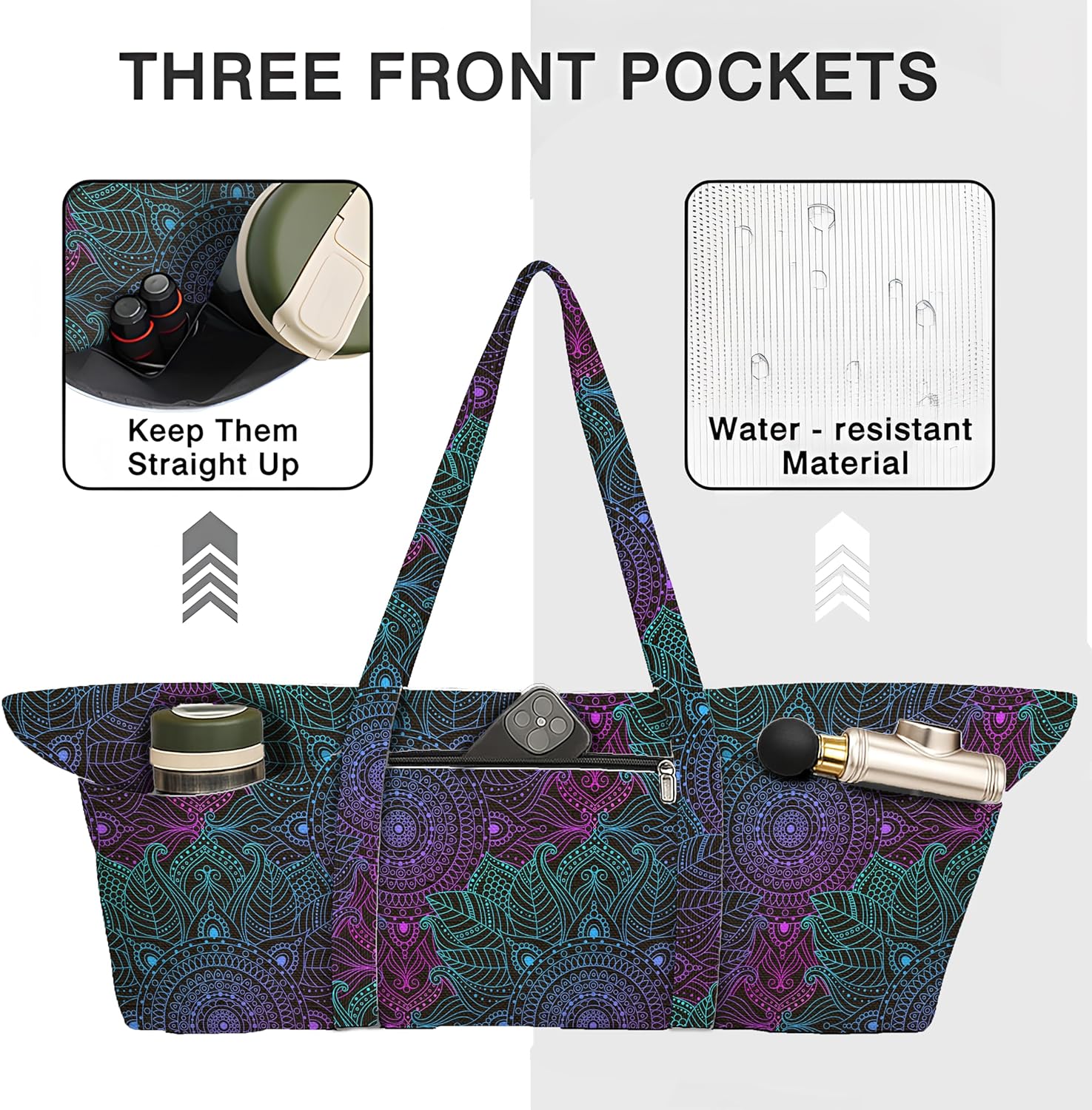 Women's Yoga Bag with Yoga Mat Carrier - Large Mat Pocket Fitness Tote for Pilates, Gym, Travel, Office & Beach