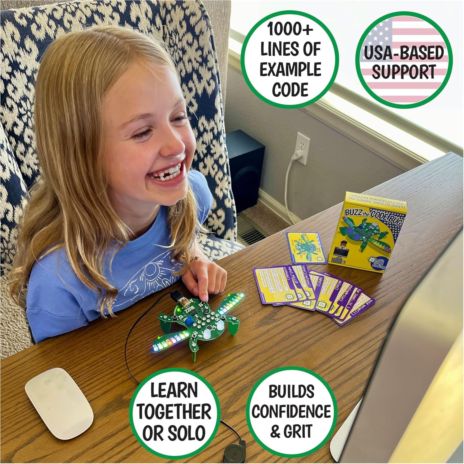 Buzz The Code Bug - Coding & STEM Toy for Kids 8-12+ from Let's Start Coding - Designed in The USA - Great Gift for 2026 - Kids Code Buzz's Features and Interactions While Learning C++