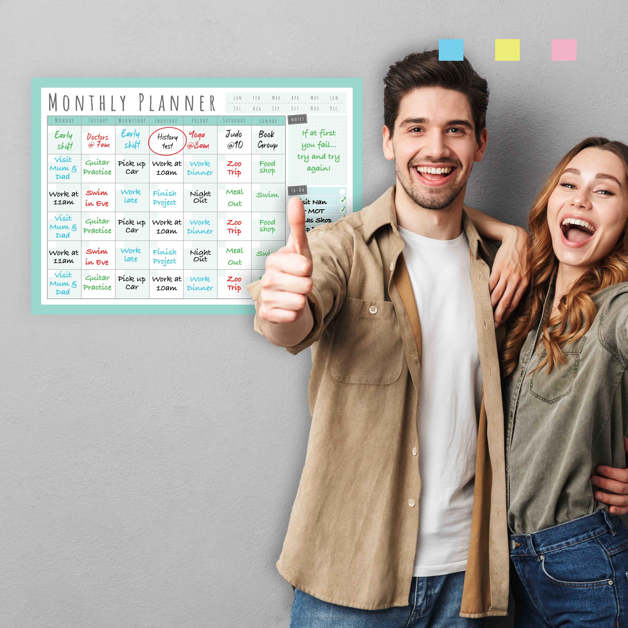 WallTAC Planificador mensual de pared (594 x 420 mm) | Pizarra blanca/Calendario adhesiva y reutilizable | 4 rotuladores pizarra blanca y borrador incluidos