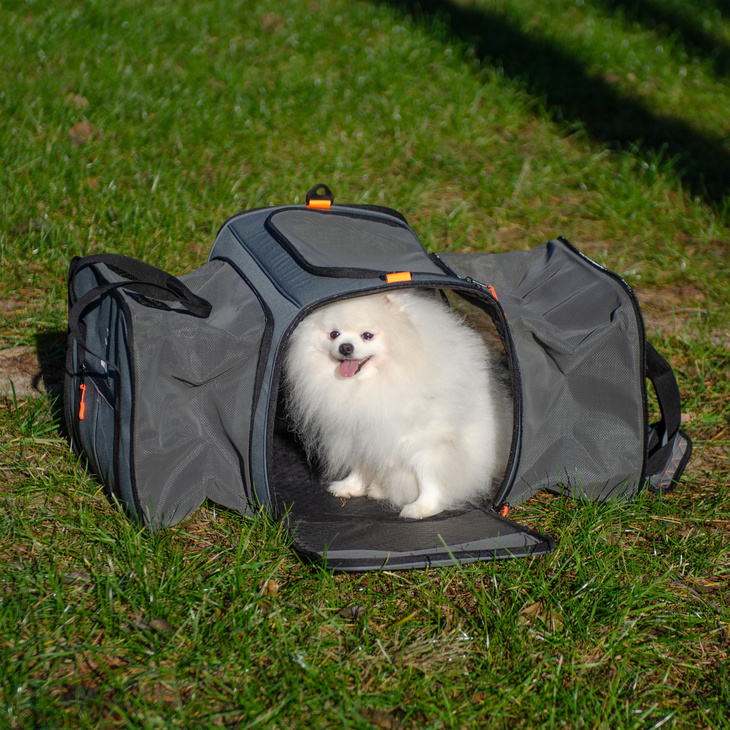 Ferplast Transportín Gato Voyager Pro, Transportín Perro, Mochila para Gatos, Asas y Bandolera Regulables, Correa de Seguridad, Extensible, con Cojín, Máx. 15 kg, 49x37x39h cm, Negro