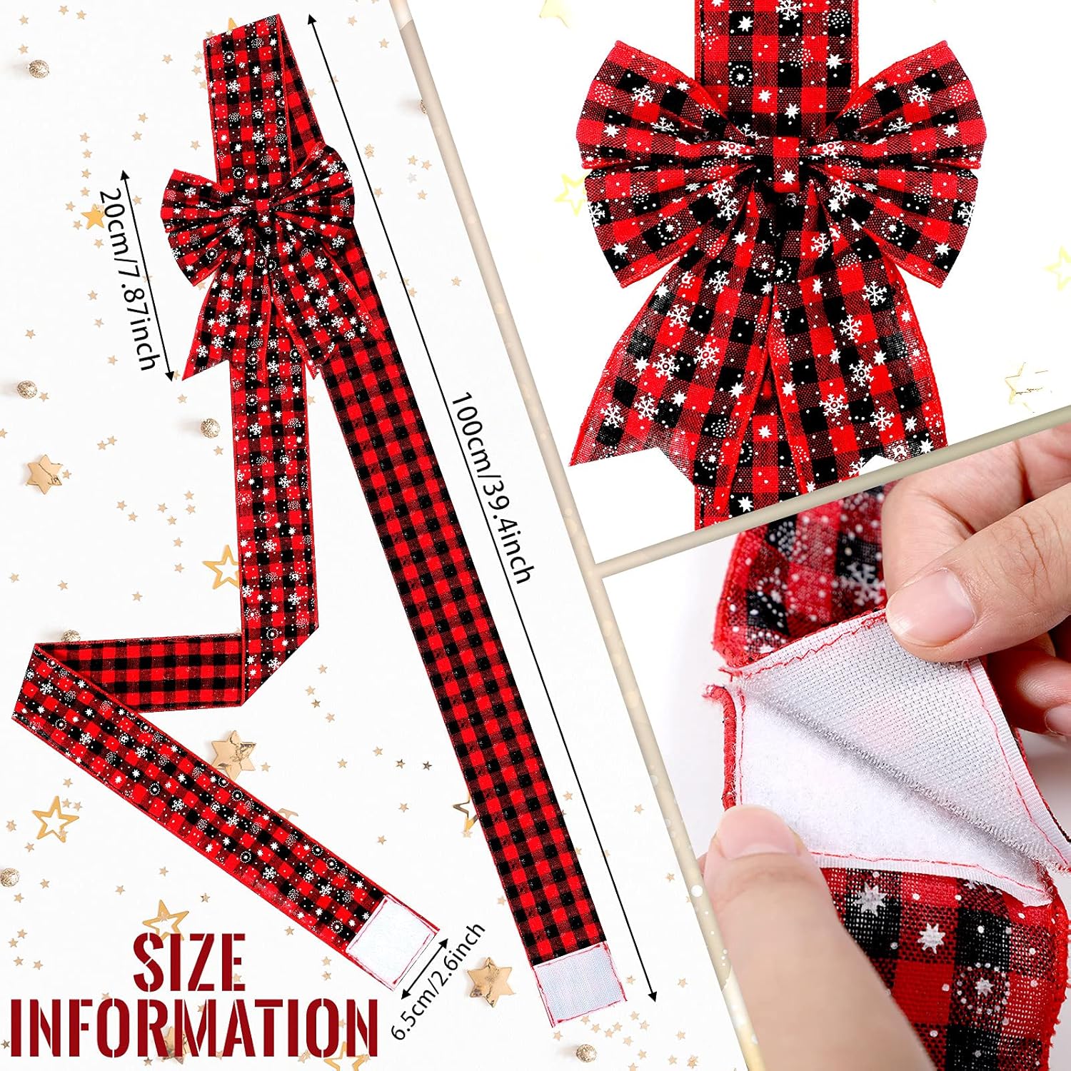 6 Pieces Christmas Cabinet Ribbon Bows for Kitchen Large Red Black Buffalo Plaid Door Ribbons and Bows 78.8 x 2.6 Inch Classic Checkered for Festive Xmas Party Decoration Home Tree Wreath Craft