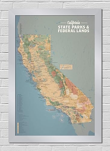 Miniatura 5 de Póster de mapa de parques estatales y tierras federales de California, 24 x 36 pulgadas, color camello y azul pizarra