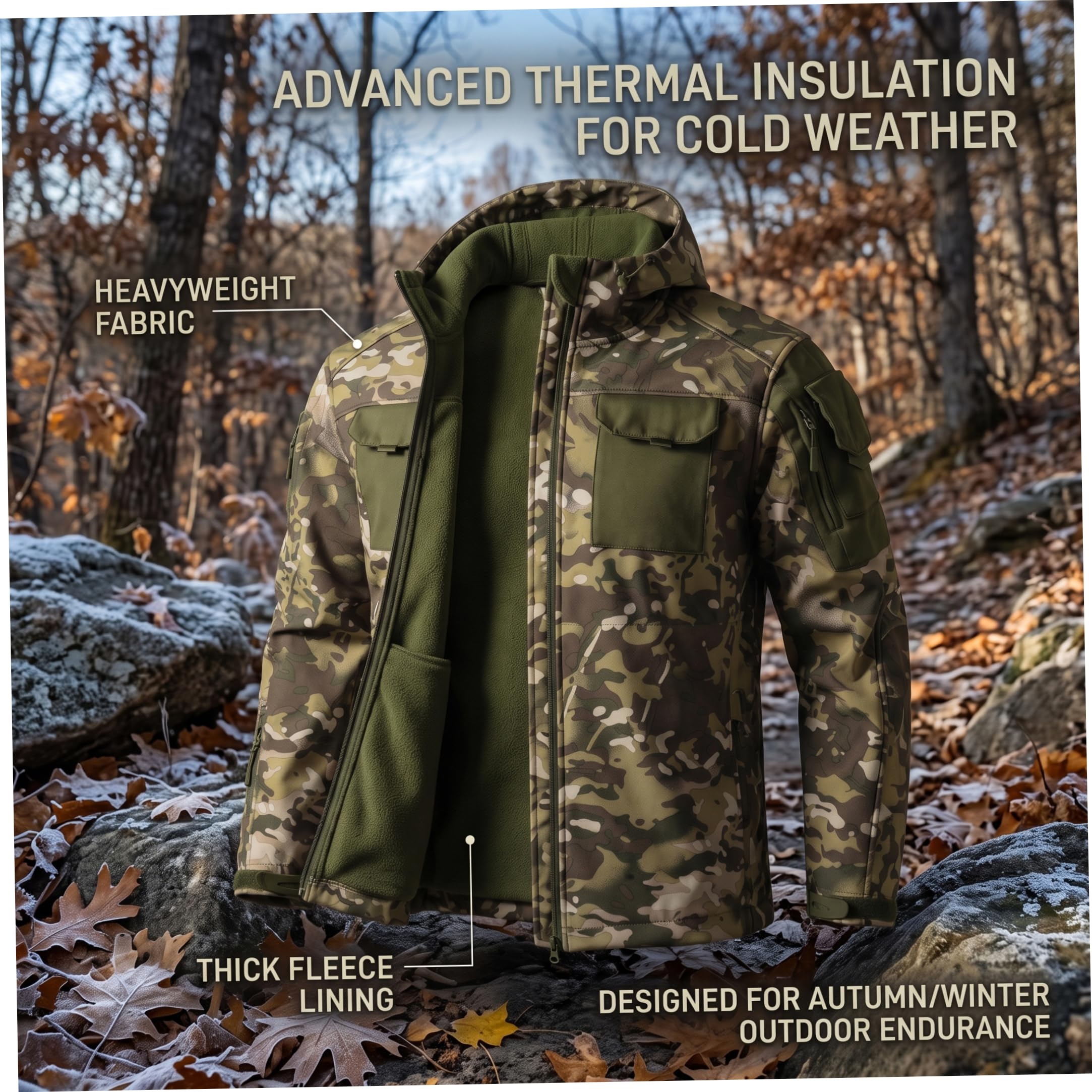 Chaqueta de caza para hombre, chaqueta de camuflaje cálida impermeable, L