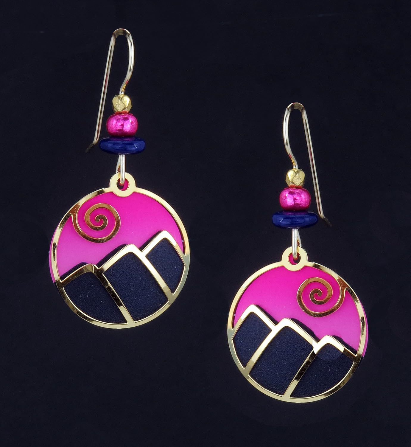 Adajio Earrings: Mountain Scene in Pink and Navy 7793