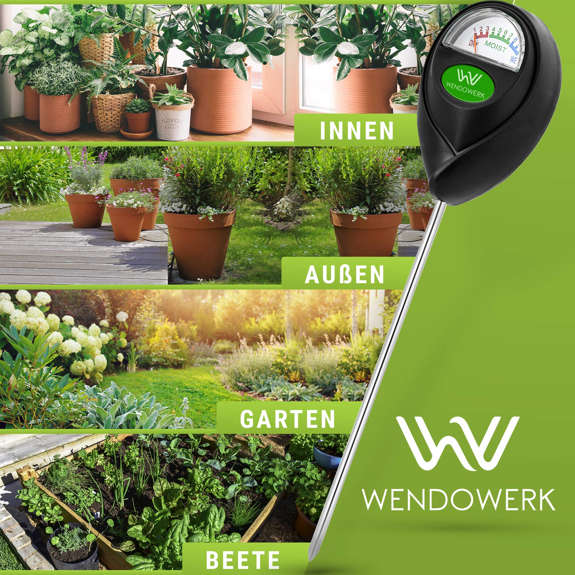 WENDOWERK Lot de 2 humidimètres extra longs pour plantes 40 cm [Noir/Noir] – Sans piles – Testeur d'humidité amélioré [2025] – Testeur de sol de qualité supérieure