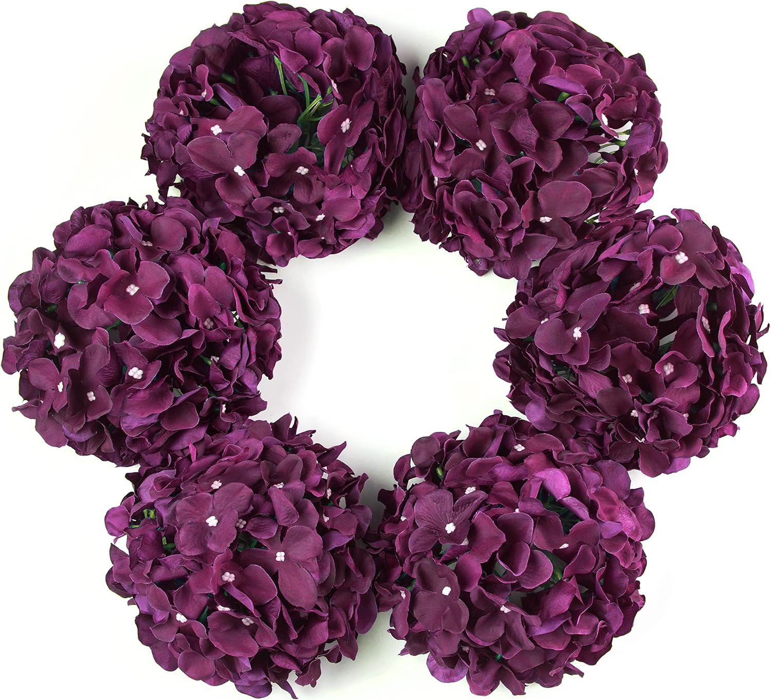 DuHouse Silk Hydrangea Artificial Flower Heads with Stems Fake Hydrangeas Flowers for DIY Wedding Centerpiece Home Decor,Pack of 6(Plum)