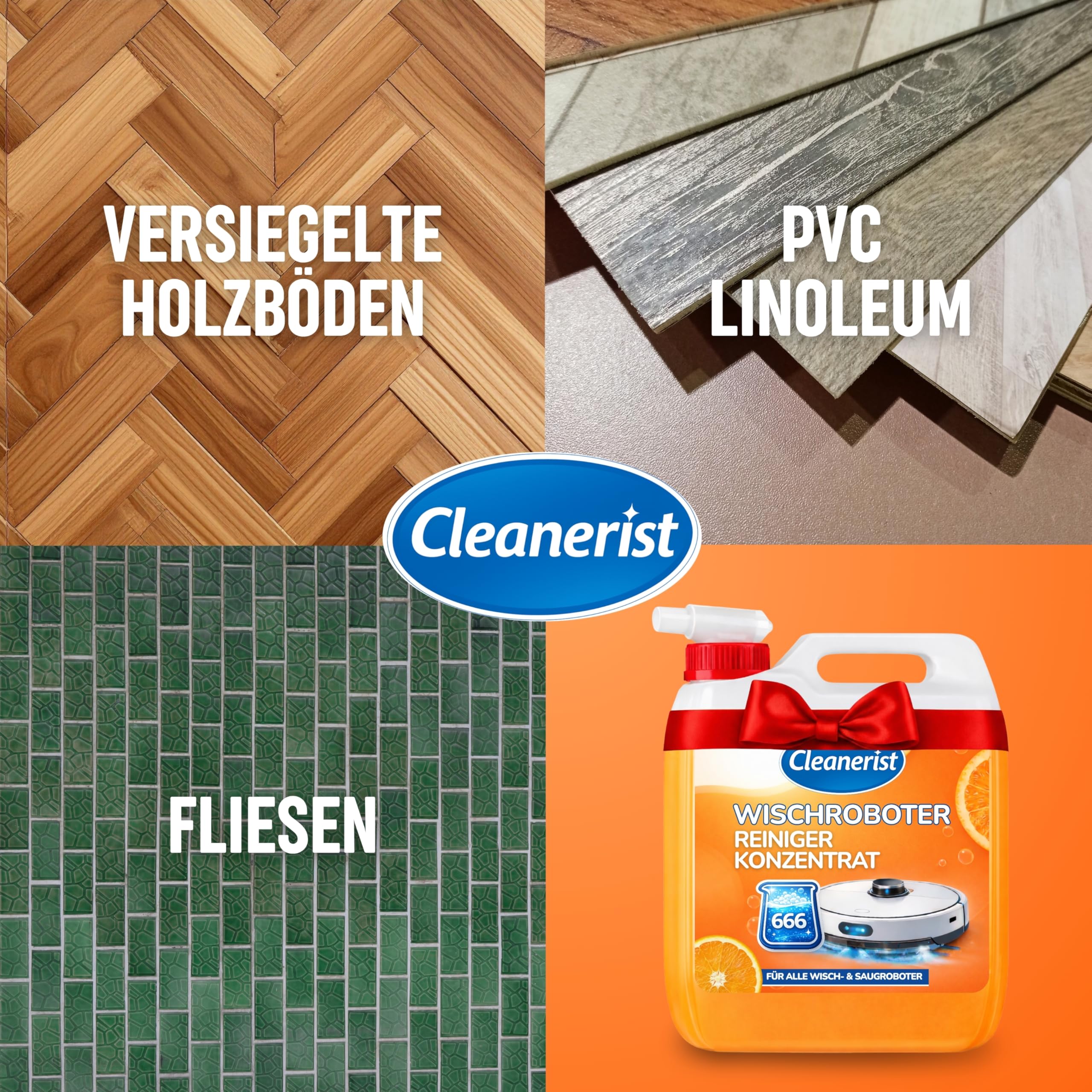 Cleanerist | 10L Wischroboter Reiniger Konzentrat mit Orangenduft [666 Füllungen] – 15ml auf 300ml Wasser – Universal Bodenreiniger für alle Modelle – Inkl. Ausgießer – Streifenfreie Sauberkeit