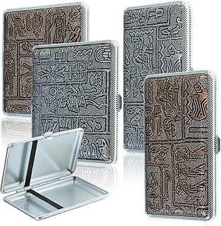 4 Pcs Cigarette Case, Metal Tobacco Tins for Men, Portable Cigarette Tin for Roll Ups, Can Store 20 Cigarettes, Suitable for Handbags and Shirt Pockets(Gold, Silver, 2 Specifications)