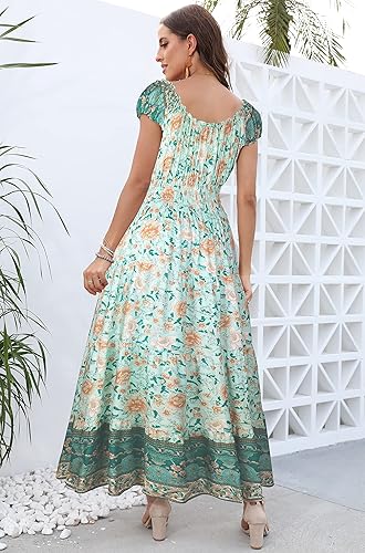 Miniatura 2 de OSTOO Vestido largo de verano 2025 para mujer, manga corta, bohemio, estampado floral, escalonado, casual, fluido