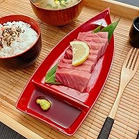 Vista 3 de JapanBargain Paquete de 2 platos de sushi con divisor, plato de sashimi japonés de 10 pulgadas, bandeja de aperitivos para salsa de soja, wasabi