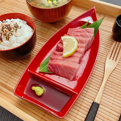 Miniatura 2 de JapanBargain, Sushi Boat - Plato japonés para servir sashimi, plato para aperitivos, platos con chips y plato de inmersión (2, 10 pulgadas,