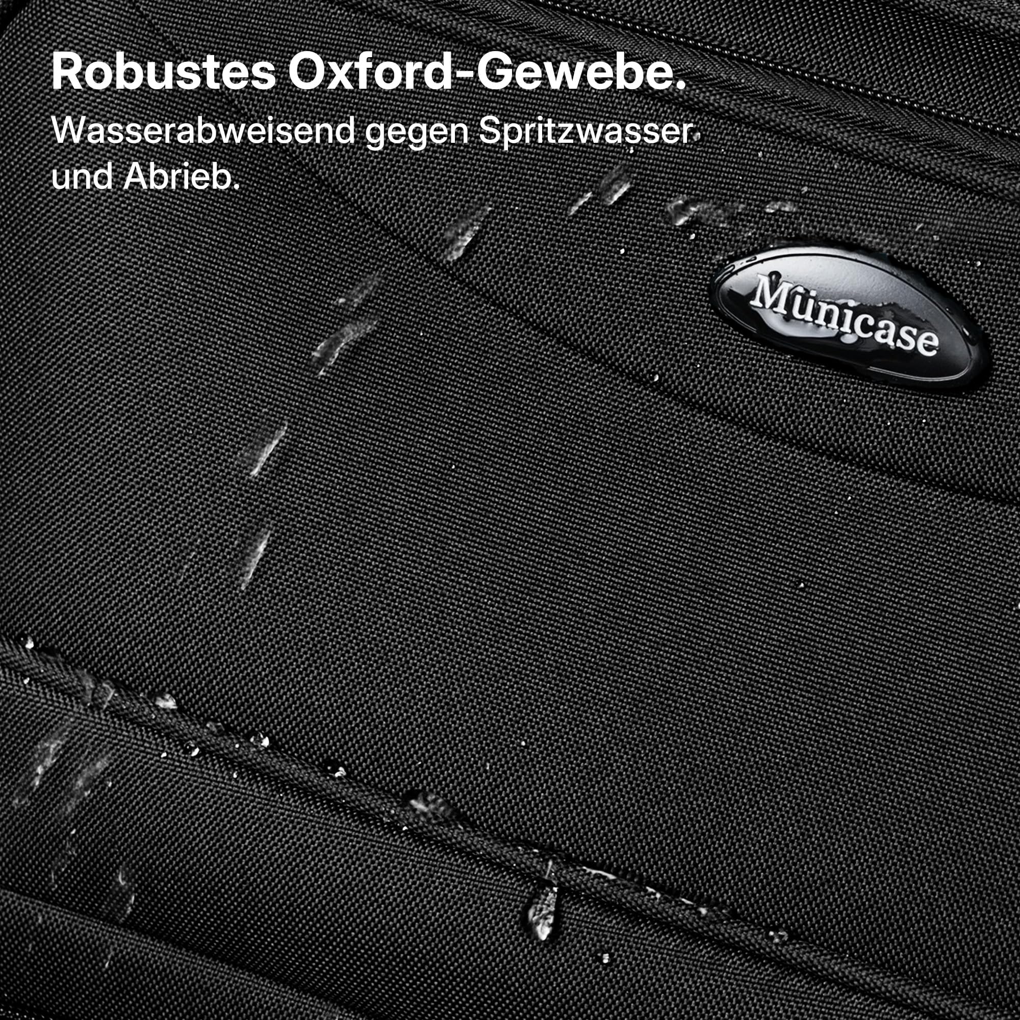 Münicase Stoffkoffer erweiterbar mit Frontfächern,15% Extra-Volumen, TSA-Schloss, 360° Doppelrollen & verdecktem Namensschild (Schwarz, Koffer M (55 cm) erweiterbar)