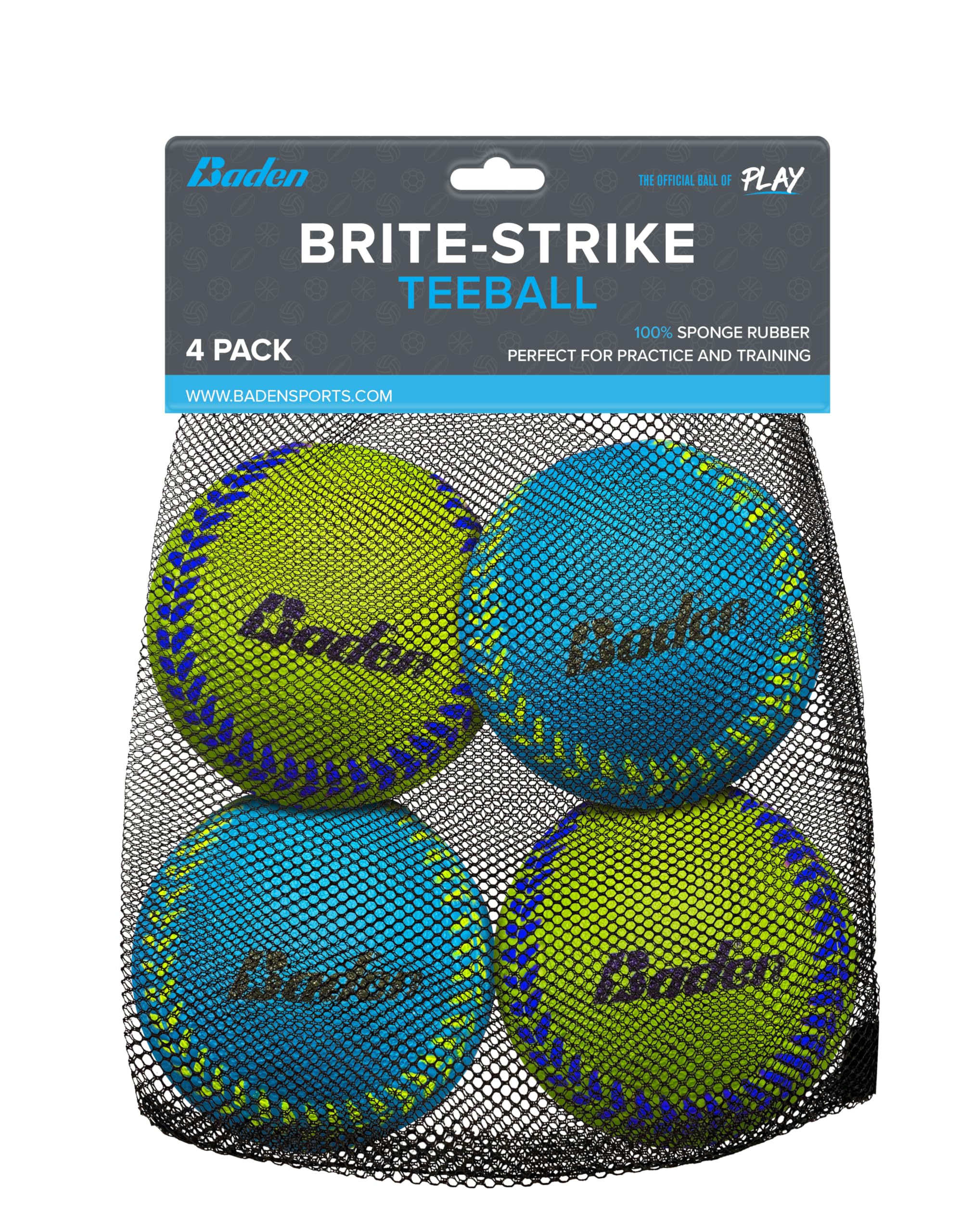 Baden | Brite Strike | Soft Sponge Rubber Baseball 4-Pack | Perfect for Beginner Youth Players Practice, Training & Fun Outdoors