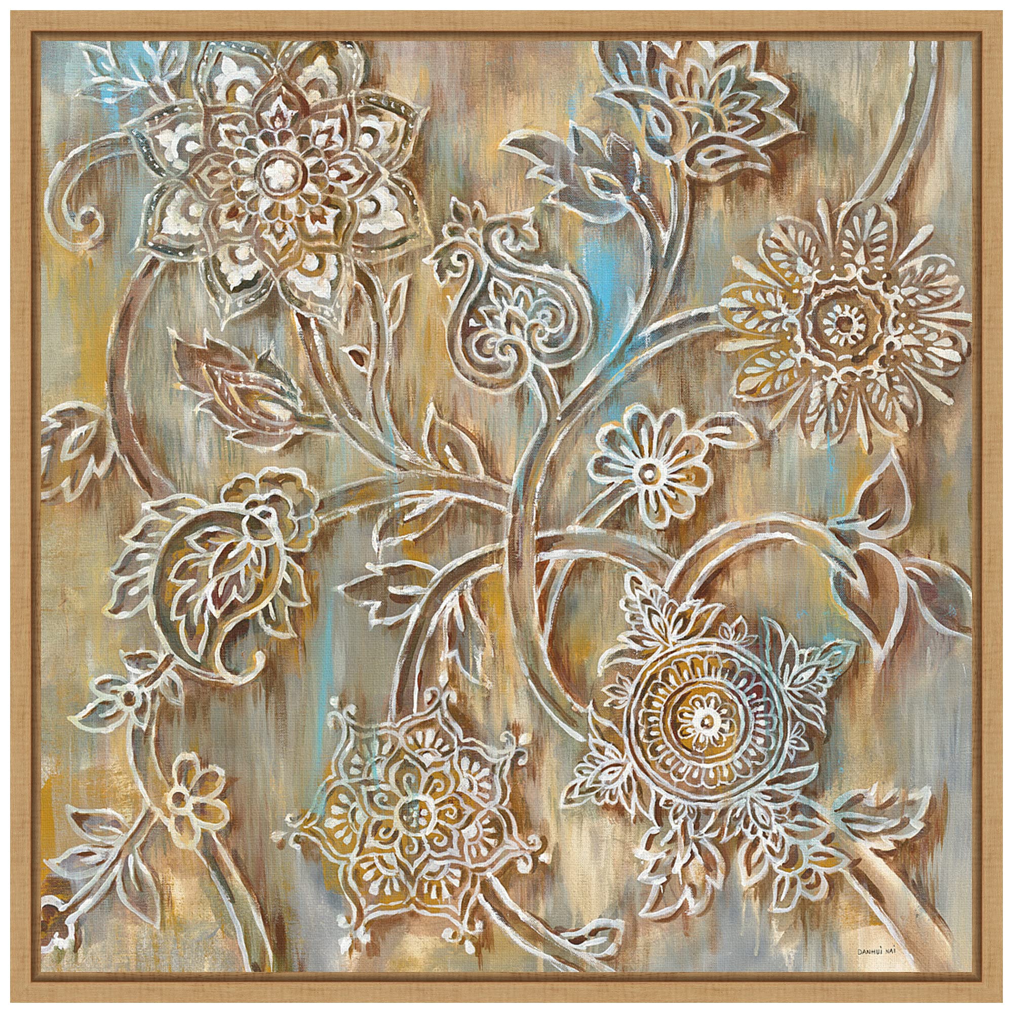 Amanti Art Framed Canvas Wall Art Print Henna Crop by Danhui Nai (16 in. W x 16 in. H), Sylvie Maple Frame - Small