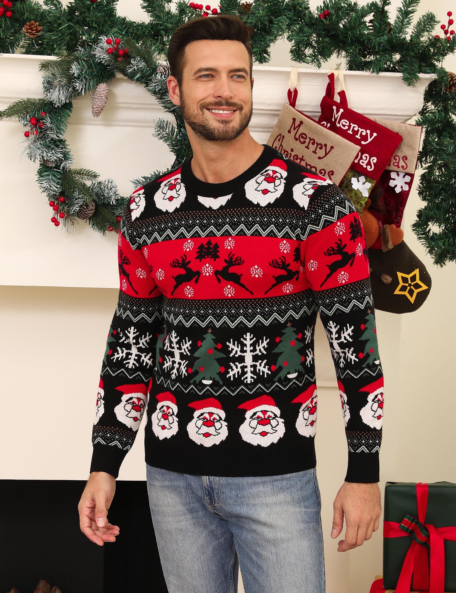 iClosam Maglione Natalizio Unisex Donna Uomo Invernale Stampare Cotone Ugly Sweater Pullover Maglieria Maglia Felpa Maglioni Sweatshirt Christmas Jumper