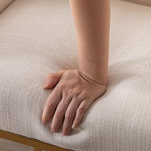 Miniatura 6 de RIVOVA Juego de 2 taburetes de bar tapizados de tela de lino con respaldo y brazos, sillas de bar de metal, taburetes de cocina para isla, bar en