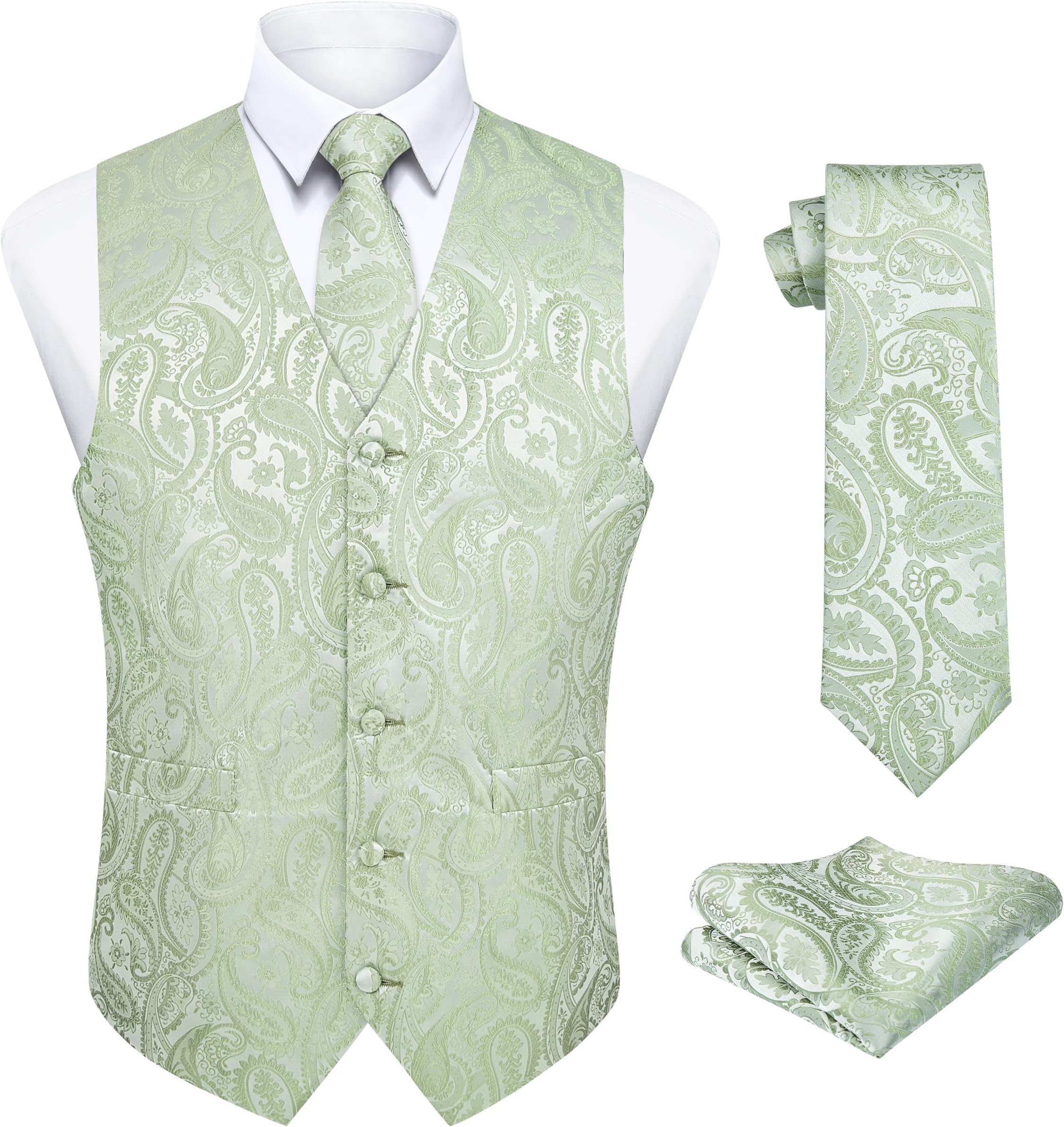 V3-01 Men's 3PCS Formal Vest Set Slim Fit Jacquard Waistcoat with Paisley Floral Pattern for Wedding Prom Party