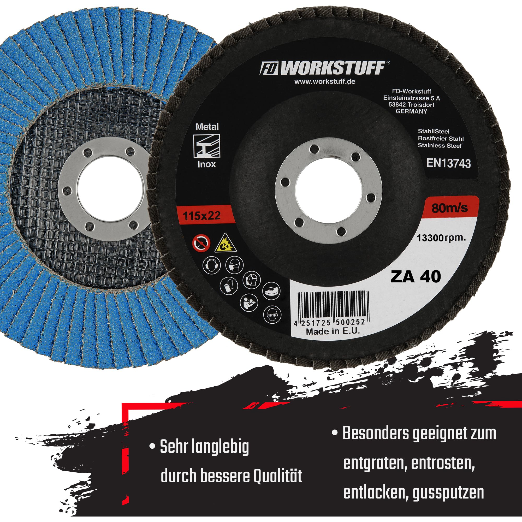 Compartiments Disques │ bleu │ 10 pièces │ Ø 115 mm │ grain 40 │ Inox │ Disques Abrasifs │ Disques à Lamelles