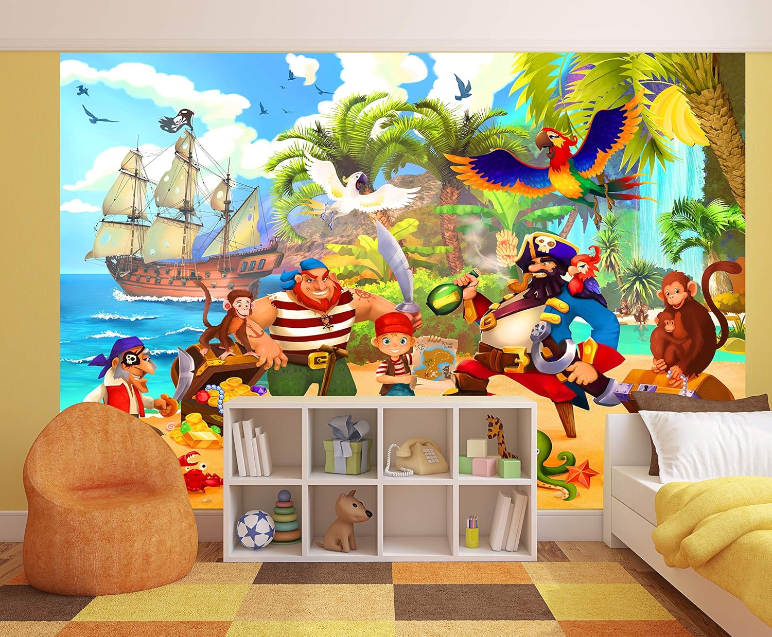 One-Day Sale: Up to 80% Off GREAT ART XXL Photo Wallpaper - Pirates - Decoration Children's Room Adventure Treasure Island Illustration Comic 132.3x93.7in / 336x238cm – 8 Pieces Includes Wallpaper Adhesive