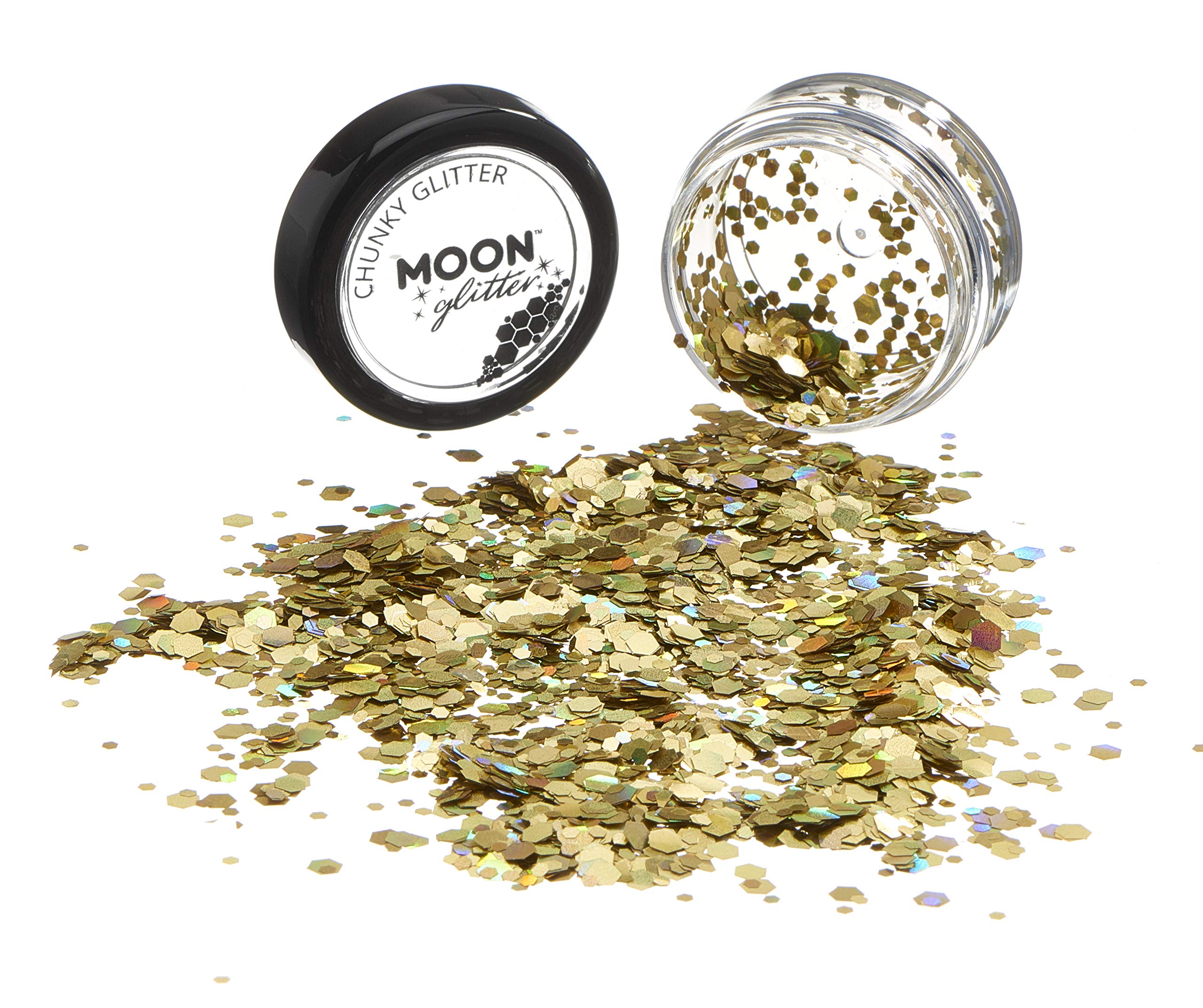 Chunky Holographic Glitter by Moon Glitter - Gold - Cosmetic Festival Makeup Glitter for Face Body, Nails, Hair, Lips - 3g - Image 3