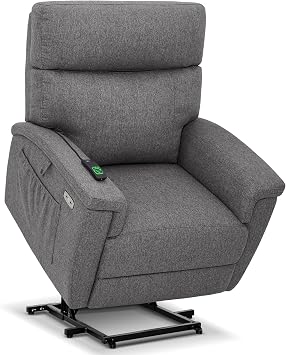 MCombo Power Lift Recliner Chair with Massage and Dual Heating, Adjustable Headrest, Extended Footrest for Elderly People, Fabric R7605 Dark Grey