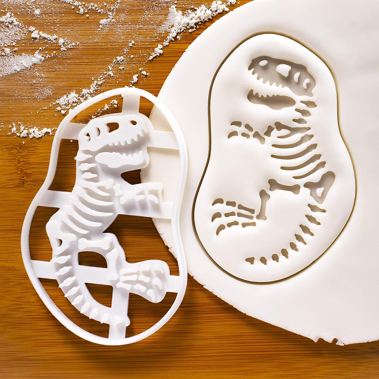 Set of 4 Dinosaur Fossil cookie cutters (Designs: Tyrannosaurus Rex, Stegosaurus, Triceratops, and Long Neck), 4 pieces - Bakerlogy