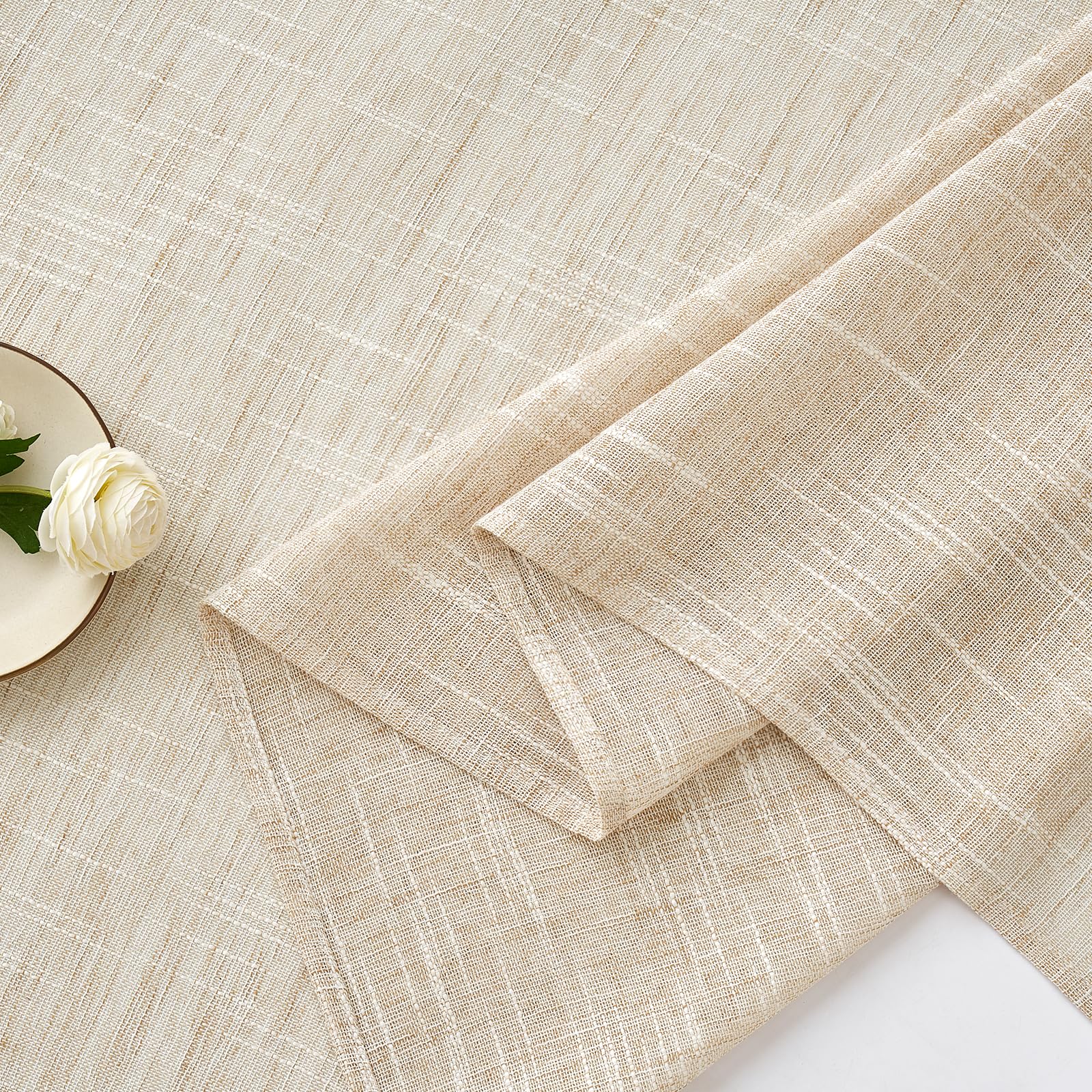 EMEMA Trasparente Tende Lino Voile Tenda con Occhielli a Traslucido Tende Moderne a Vela per Porte Balcone Adatte per Soggiorno Camera da Letto 2 Pannelli 140x260 cm Bianco Sporco