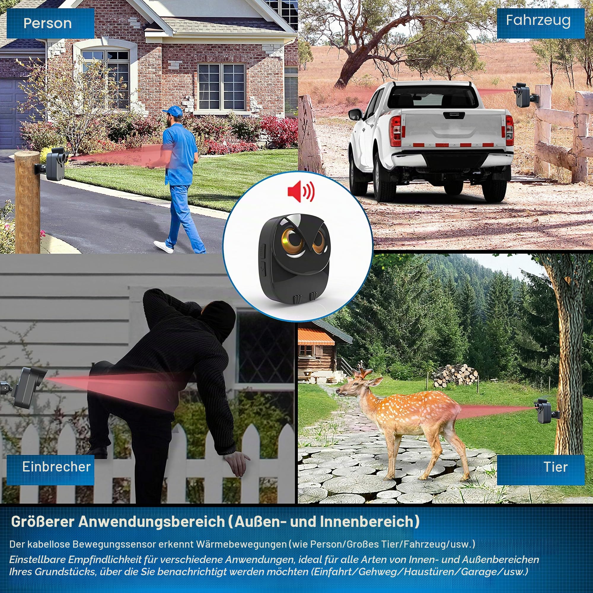 800m Reichweite drahtloses Einfahrtsalarmsystem - Bewegungssensor & Detektor-Home & Office DIY Sicherheitsalarmsystem- Überwachen & Schützen von Outdoor/Indoor Eigentum- 1 Empfänger und 2 Sensoren