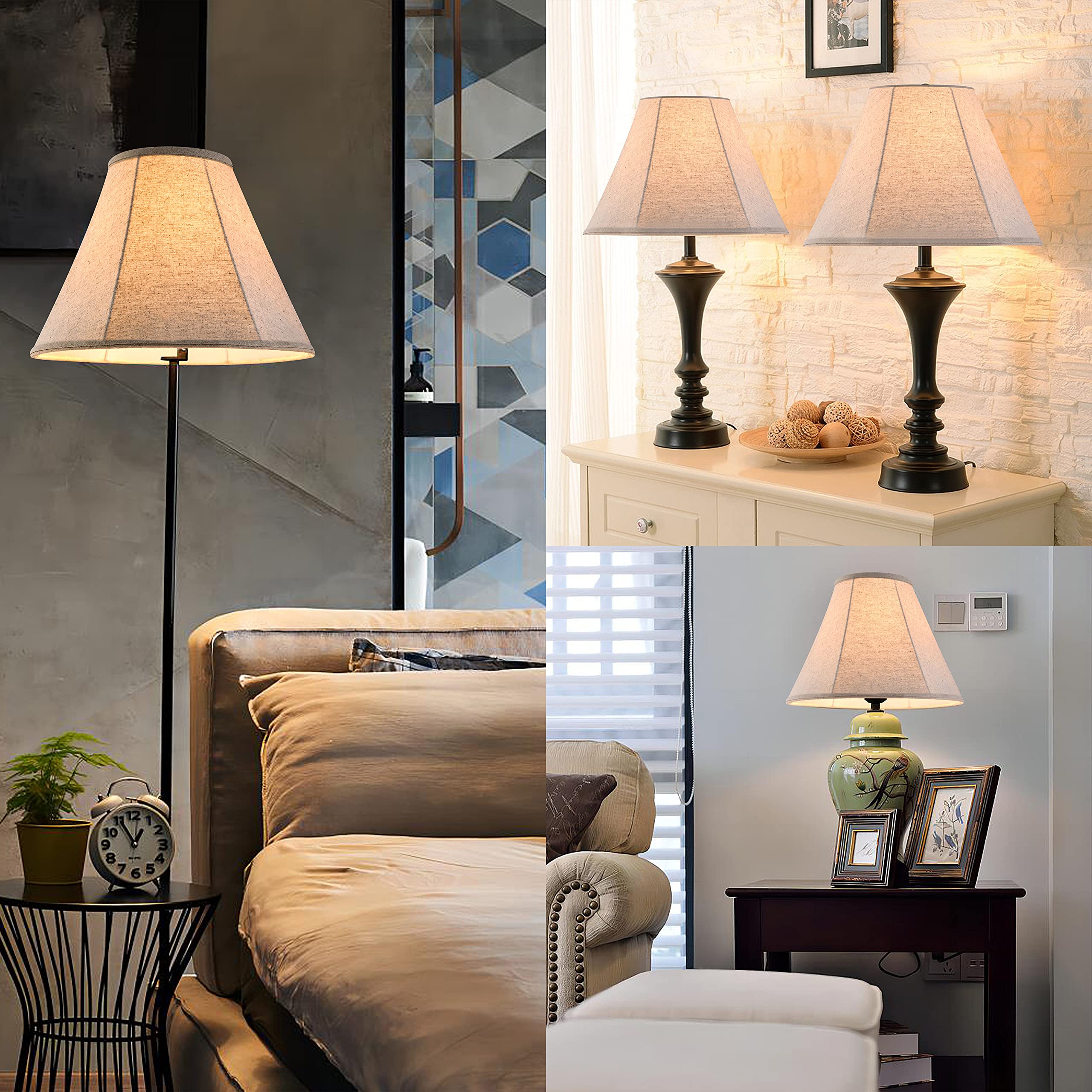 2 Lamp Shades - 5.9" Top x 13.4" Bottom x 10.6" High - Beige Linen Bell Lampshades - Hand Crafted - Spider Fitter - Art Decor - for Table & Floor Lamps - Replacement Lampshade in Natural Linen-Beige