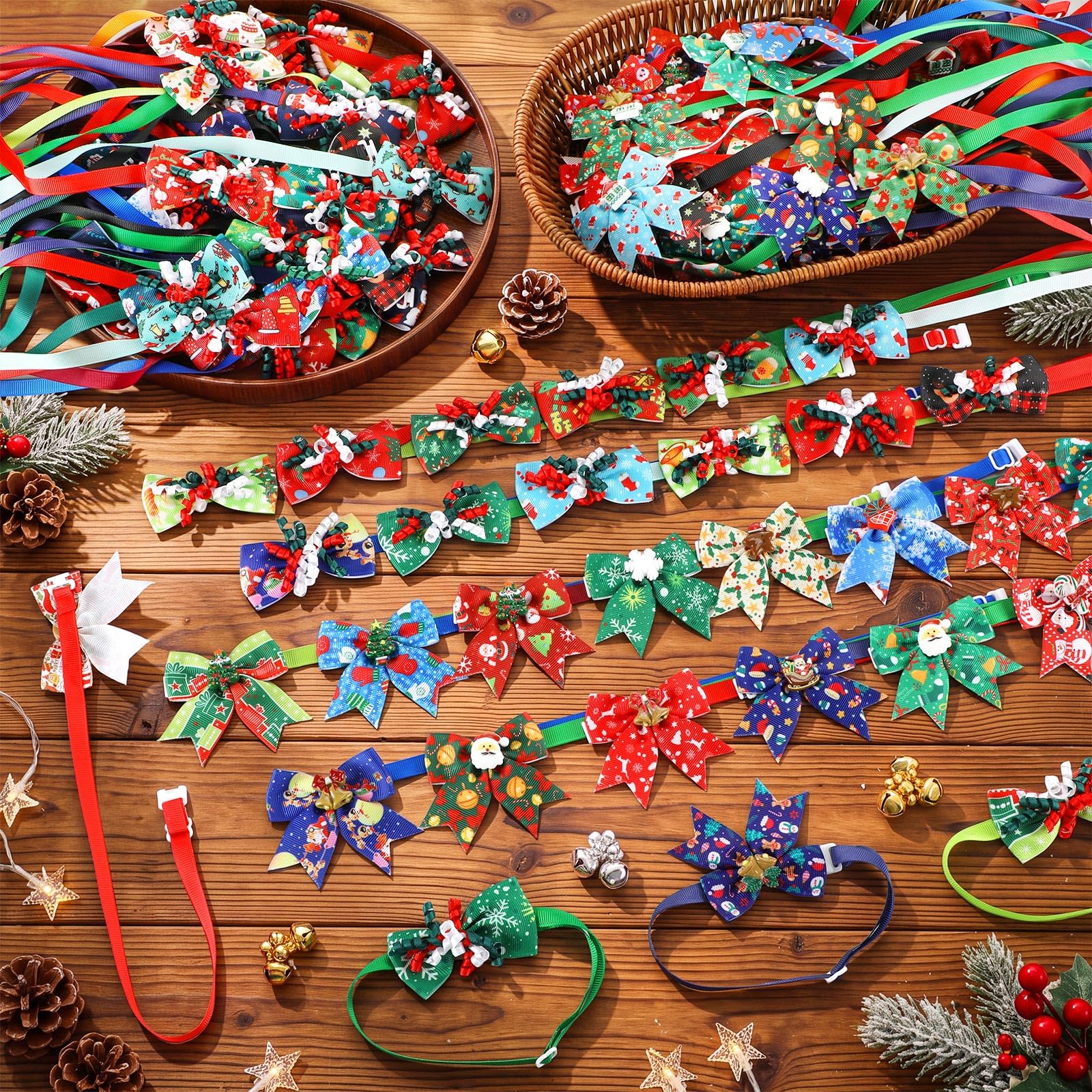 Huhumy 100 Stück Weihnachts-Hunde-Fliegen, verstellbar, Haustierhalsband