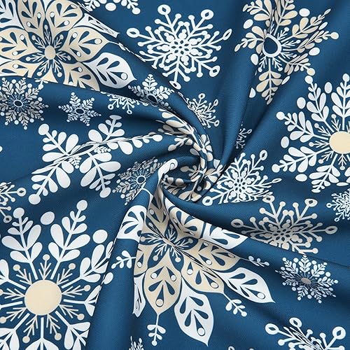 Miniatura 6 de BLEUM CADE Mantel de Navidad, mantel de copo de nieve azul y blanco, mantel impermeable de Navidad para comedor, cocina, vacaciones de invierno,